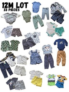 33-Piece Boys Clothing Lot | 12 Months | Tommy Bahama + Disney + Hurley + More